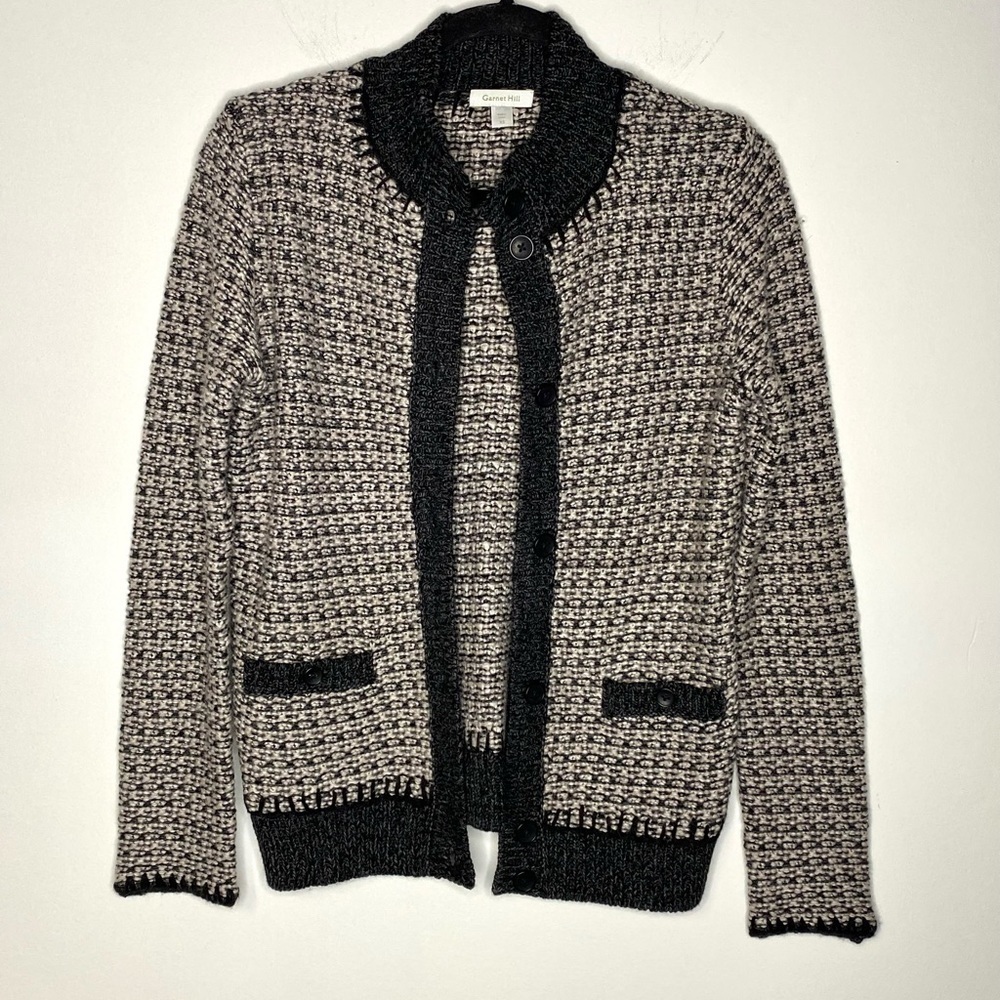Garnet Hill Wool Cardigan Gray Textured XS